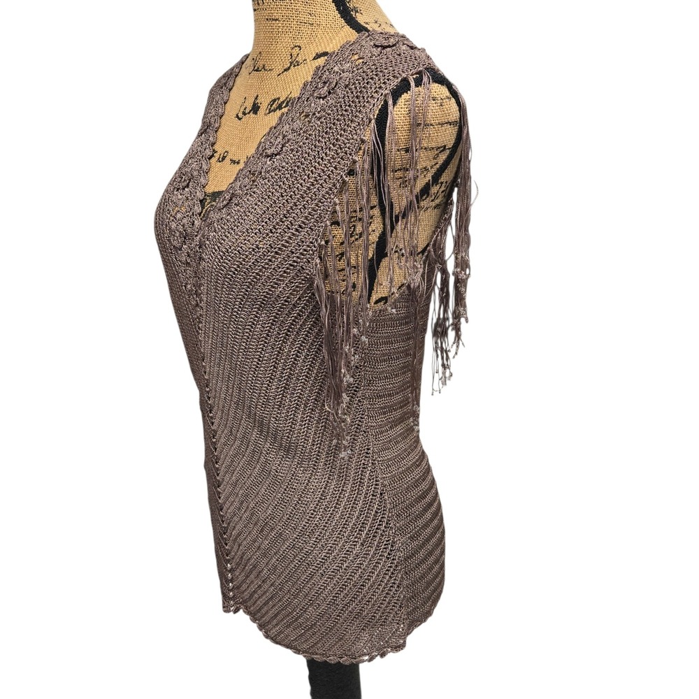 The Limited Hand Knit Tank Top Womens L Brown Crochet Fringe Boho Hippie EUC - Picture 3 of 9
